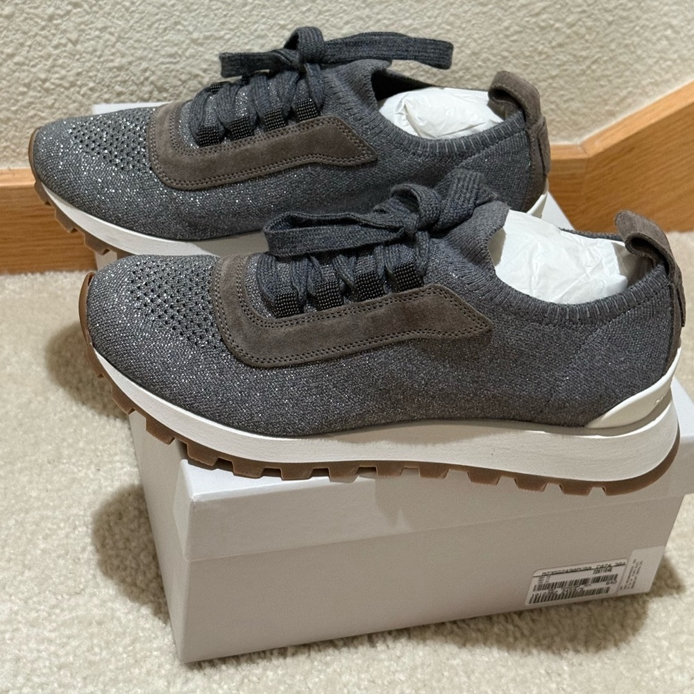 Brand New In Box Brunello Cucinelli Sparkling Knit Sneakers 38.5 - Picture 8 of 16